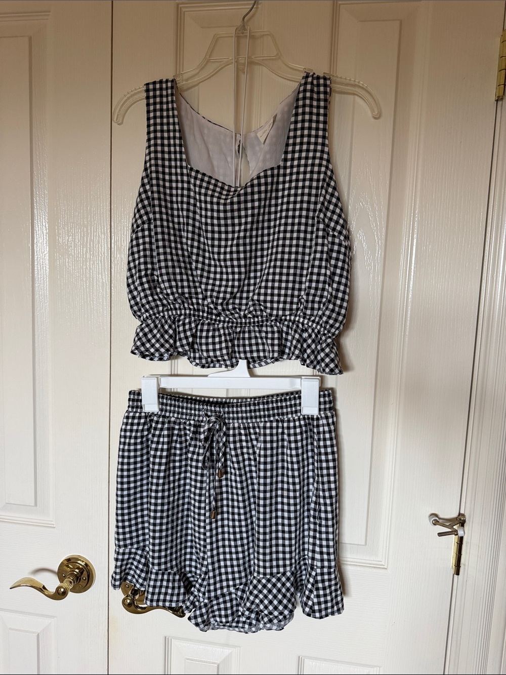 Black and White Gingham Two-Piece Crop Top & Skirt Set